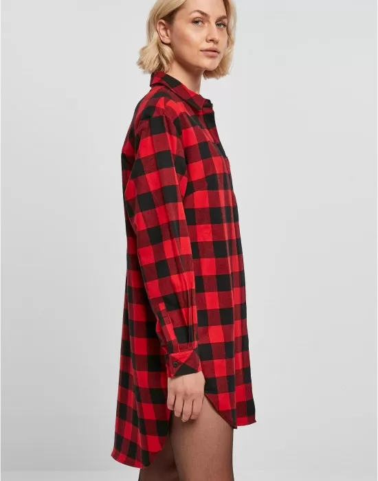 Дамска карирана риза тип рокля Urban Classics Shirt Dress black/red XXL, Рокли - Hoodstyle.bg
