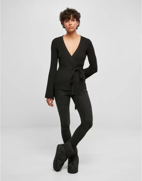 Дамска плетена жилетка в черен цвят Urban Classics Wrapped Cardigan, Жилетки - Hoodstyle.bg