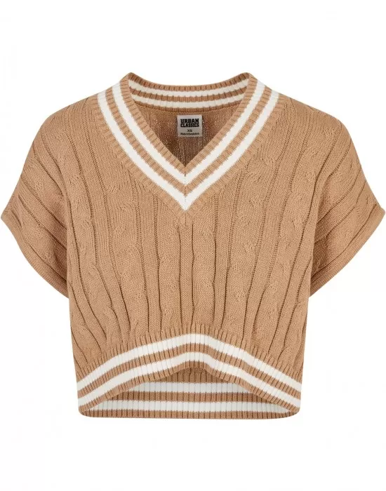 Дамски къс плетен елек в бежов цвят Urban Classics, Блузи - Hoodstyle.bg