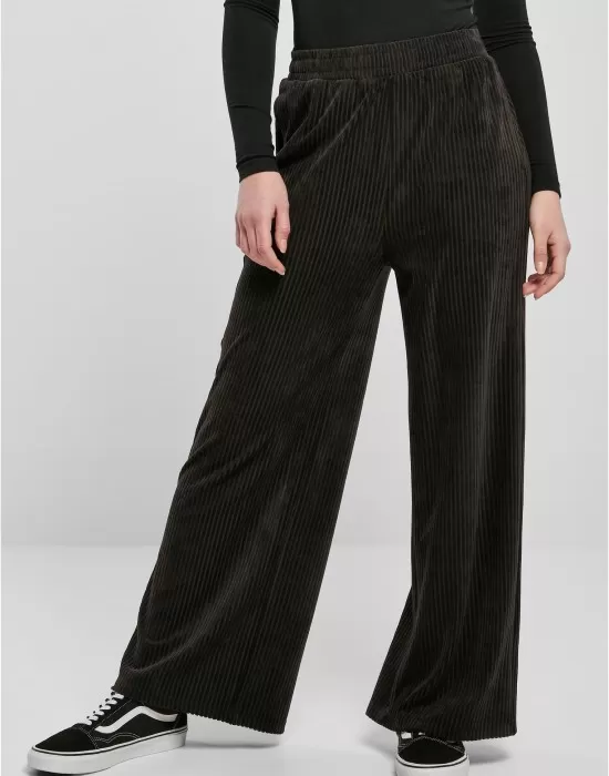 Дамски панталон с широки крачоли в черен цвят Urban Classics Ladies Straight Pants, Панталони - Hoodstyle.bg