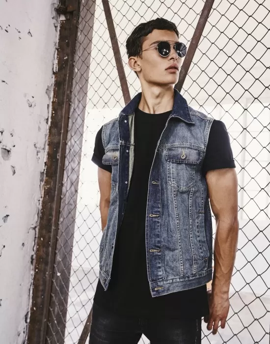 Мъжко дънково яке без ръкави в светлосиньо Urban Classics Denim Vest, Якета - Hoodstyle.bg
