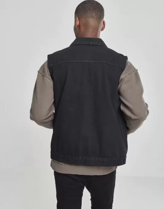Мъжко дънково яке без ръкави в черно Urban Classics Denim Vest, Якета - Hoodstyle.bg