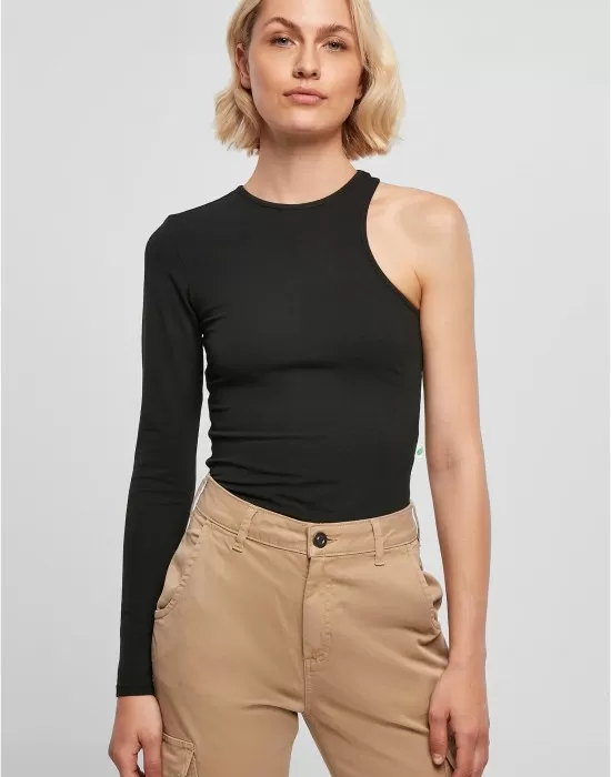 Дамско боди с един ръкав в черен цвят Urban Classics Asymmetric Body, Жени - Hoodstyle.bg