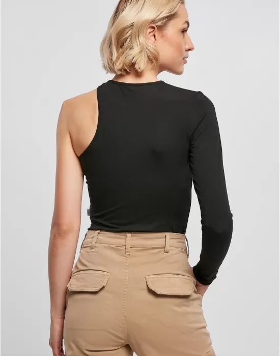 Дамско боди с един ръкав в черен цвят Urban Classics Asymmetric Body, Жени - Hoodstyle.bg