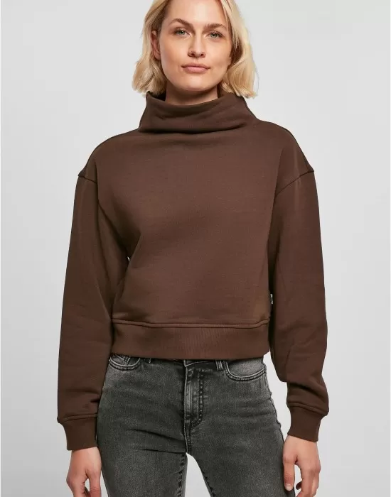 Дамски суичър с висока яка в кафяв цвят Urban Classics, Суичъри - Hoodstyle.bg