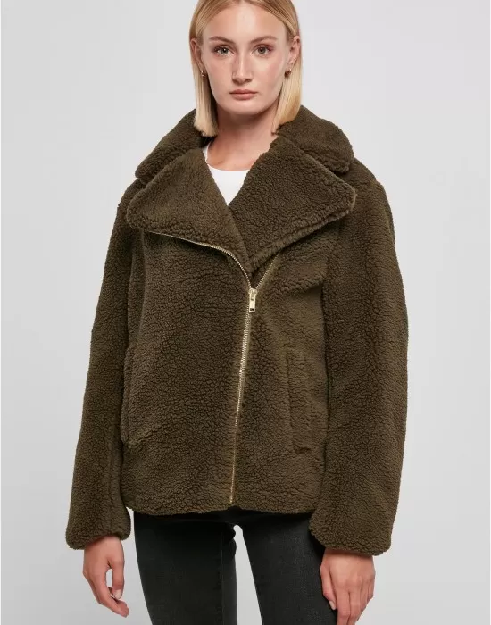 Дамско пухкаво яке в цвят маслина Ladies Sherpa Jacket, Якета - Hoodstyle.bg