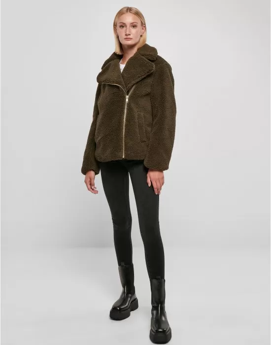 Дамско пухкаво яке в цвят маслина Ladies Sherpa Jacket, Якета - Hoodstyle.bg