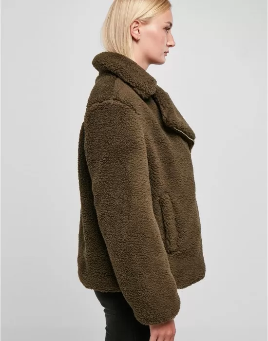 Дамско пухкаво яке в цвят маслина Ladies Sherpa Jacket, Якета - Hoodstyle.bg