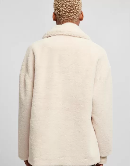 Дамско пухкаво палто в цвят екрю Urban Classics Ladies Teddy, Якета - Hoodstyle.bg