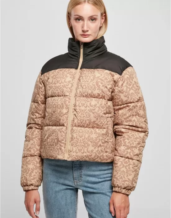 Дамско яке с широка кройка в бежов цвят Urban Classics Ladies AOP Jacket, Якета - Hoodstyle.bg