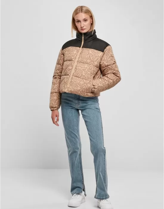 Дамско яке с широка кройка в бежов цвят Urban Classics Ladies AOP Jacket, Якета - Hoodstyle.bg