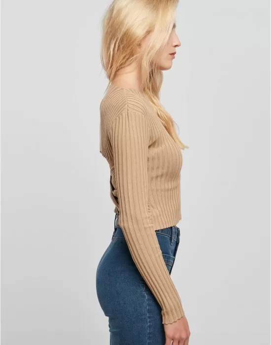Дамска  плетена блуза в бежов цвят Urban Classics Ladies Twisted Back, Блузи - Hoodstyle.bg