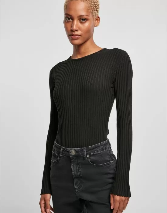 Дамско плетено боди в черен цвят Urban Classics Longsleeve Body, Блузи - Hoodstyle.bg