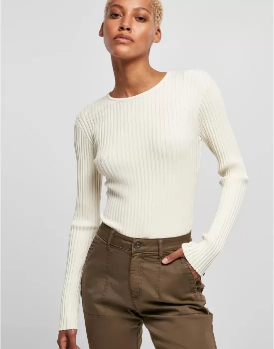 Дамско плетено боди в бял цвят Urban Classics Longsleeve Body, Блузи - Hoodstyle.bg