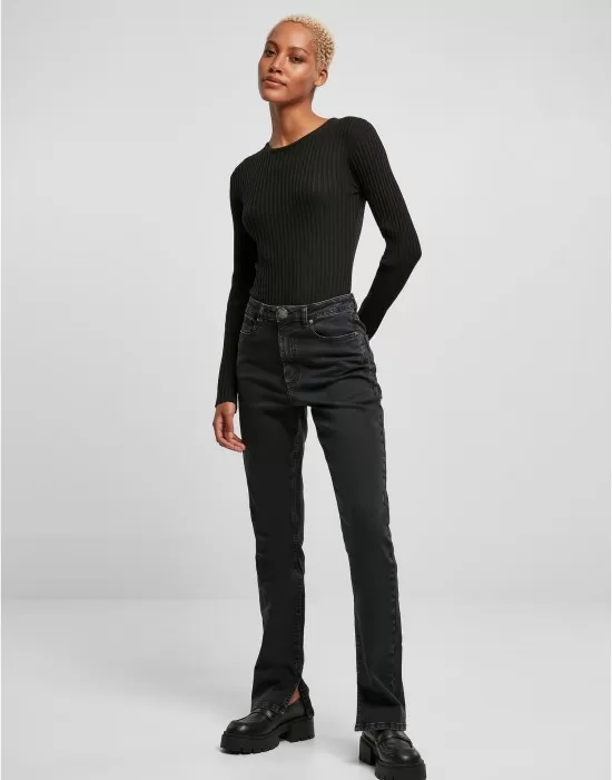 Дамско плетено боди в черен цвят Urban Classics Longsleeve Body, Блузи - Hoodstyle.bg