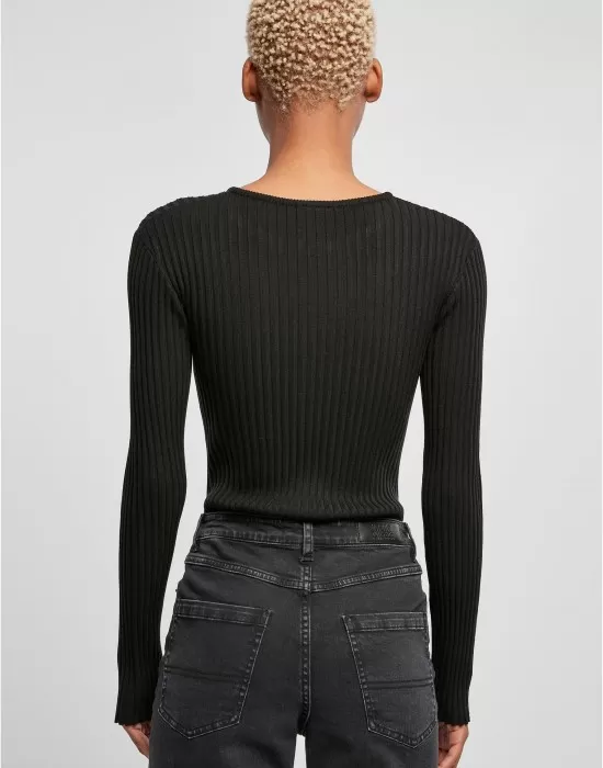 Дамско плетено боди в черен цвят Urban Classics Longsleeve Body, Блузи - Hoodstyle.bg