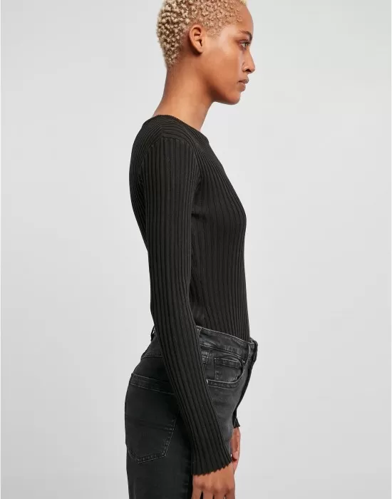 Дамско плетено боди в черен цвят Urban Classics Longsleeve Body, Блузи - Hoodstyle.bg