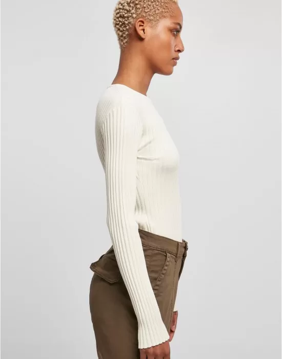 Дамско плетено боди в бял цвят Urban Classics Longsleeve Body, Блузи - Hoodstyle.bg
