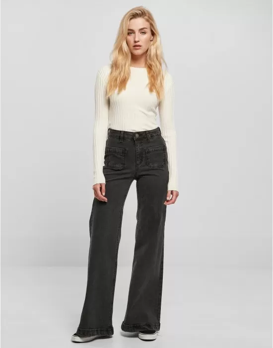 Дамски дънки с висока талия в черен цвят Urban Classics Denim Pants, Дънки - Hoodstyle.bg