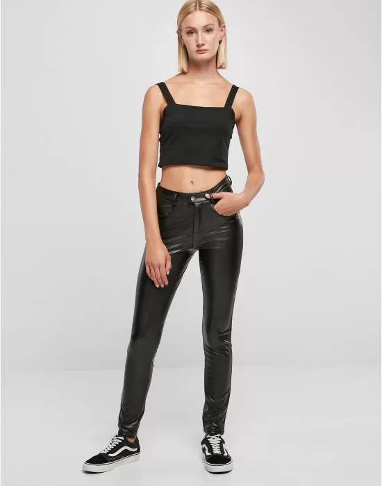 Дамски кожен панталон в черен цвят Urban Classics Ladies Leather Pants, Панталони - Hoodstyle.bg