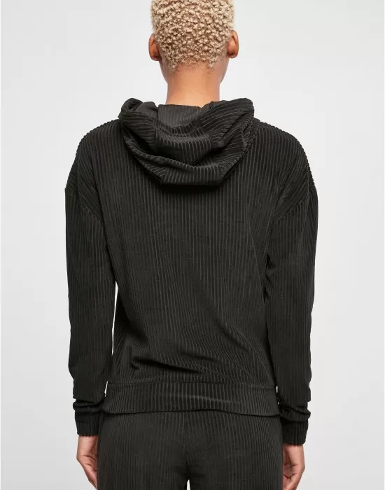 Дамски суичър с качулка в черен цвят Urban Classics Ladies Velvet Hoody, Суичъри - Hoodstyle.bg