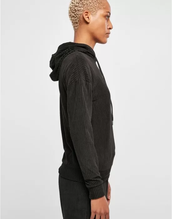 Дамски суичър с качулка в черен цвят Urban Classics Ladies Velvet Hoody, Суичъри - Hoodstyle.bg