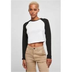 Дамска къса блуза с дълъг ръкав в бяло и черно Urban Classics white/black