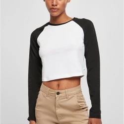 Дамска къса блуза с дълъг ръкав в бяло и черно Urban Classics white/black