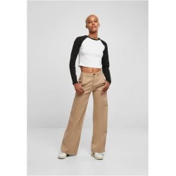 Дамска къса блуза с дълъг ръкав в бяло и черно Urban Classics white/black