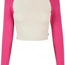 Дамска къса блуза с дълъг ръкав в розово и бяло Urban Classics whitesand/hibiskus pink