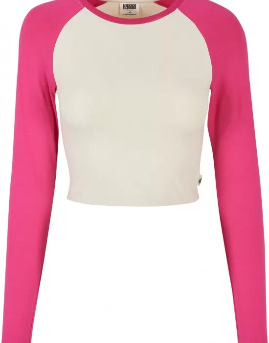 Дамска къса блуза с дълъг ръкав в розово и бяло Urban Classics whitesand/hibiskus pink, Блузи - Hoodstyle.bg