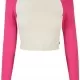 Дамска къса блуза с дълъг ръкав в розово и бяло Urban Classics whitesand/hibiskus pink, Блузи - Hoodstyle.bg