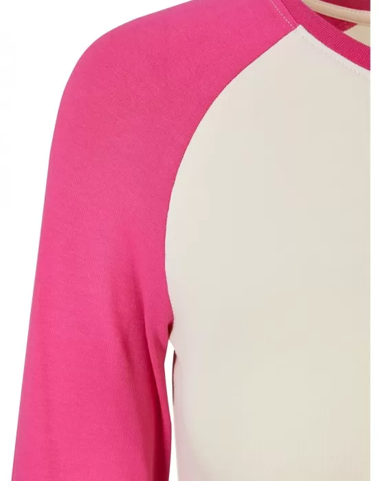 Дамска къса блуза с дълъг ръкав в розово и бяло Urban Classics whitesand/hibiskus pink, Блузи - Hoodstyle.bg