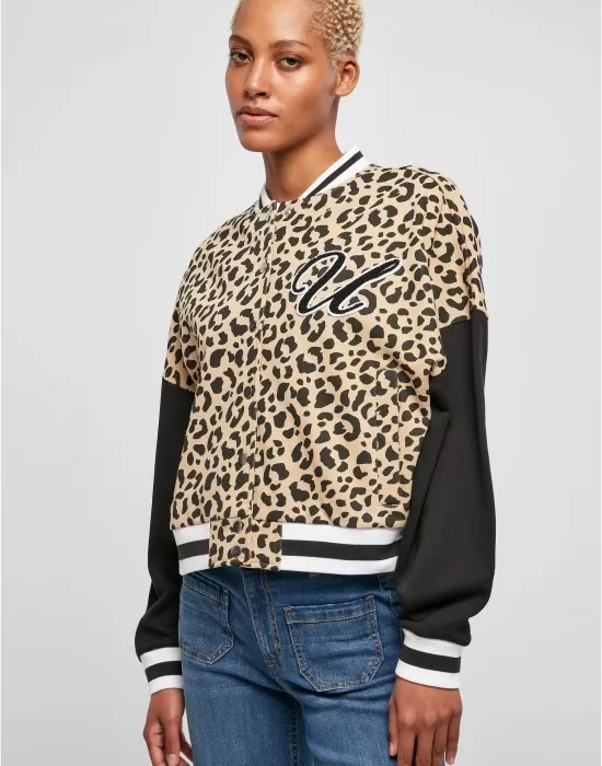 Дамско колежанско яке в животински принт  Urban Classics Ladies Jacket unionbeigeleo/black, Якета - Hoodstyle.bg