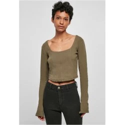 Дамска къса блуза с дълги ръкави в цвят маслина Urban Classics Corsage Longsleeve
