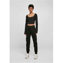 Дамска къса блуза с дълги ръкави в черен цвят Urban Classics Corsage Longsleeve