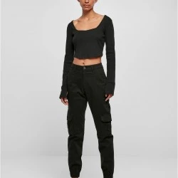 Дамска къса блуза с дълги ръкави в черен цвят Urban Classics Corsage Longsleeve