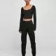 Дамска къса блуза с дълги ръкави в черен цвят Urban Classics Corsage Longsleeve, Блузи - Hoodstyle.bg