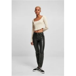 Дамска къса блуза с дълги ръкави в цвят екрю Urban Classics Corsage Longsleeve