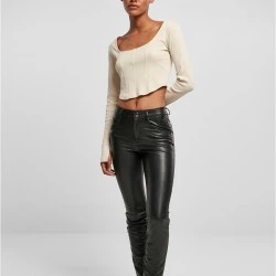 Дамска къса блуза с дълги ръкави в цвят екрю Urban Classics Corsage Longsleeve