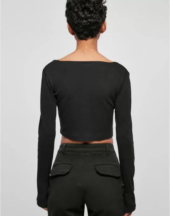 Дамска къса блуза с дълги ръкави в черен цвят Urban Classics Corsage Longsleeve, Блузи - Hoodstyle.bg