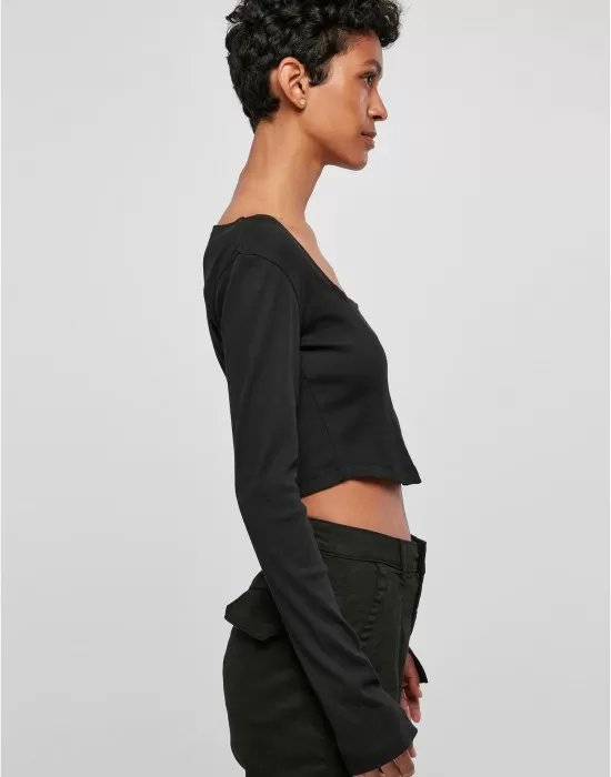 Дамска къса блуза с дълги ръкави в черен цвят Urban Classics Corsage Longsleeve, Блузи - Hoodstyle.bg