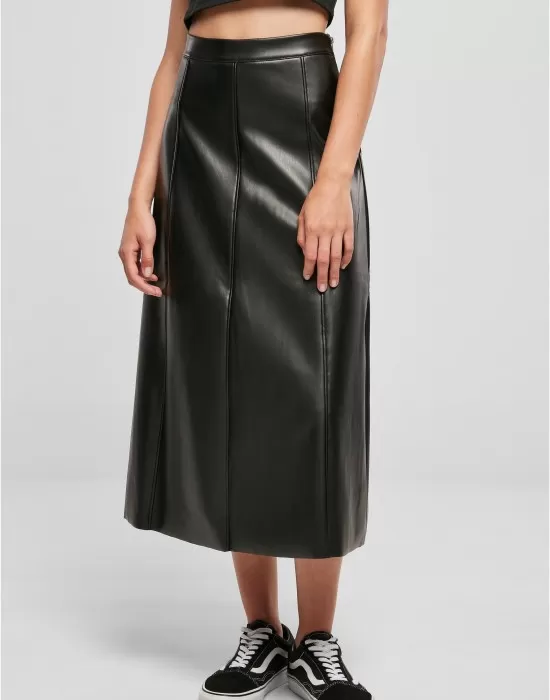 Дамска кожена пола в черен цвят Urban Classics Leather Midi Skirt, Поли - Hoodstyle.bg