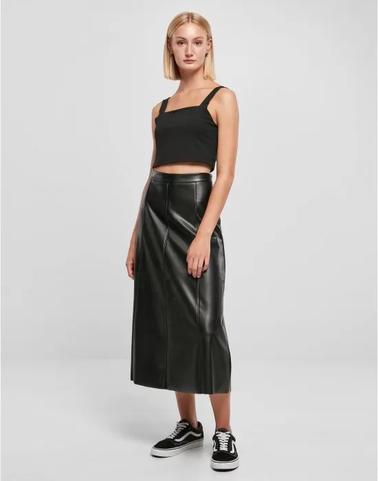 Дамска кожена пола в черен цвят Urban Classics Leather Midi Skirt, Поли - Hoodstyle.bg