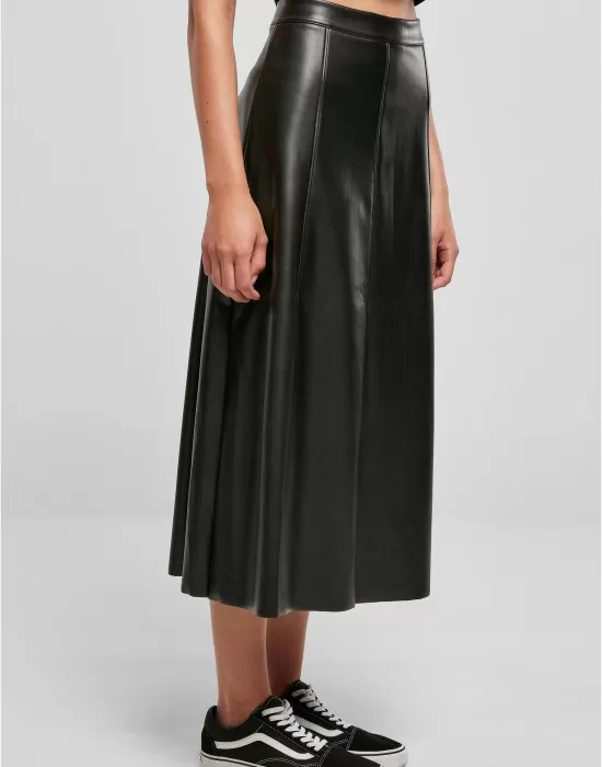 Дамска кожена пола в черен цвят Urban Classics Leather Midi Skirt, Поли - Hoodstyle.bg
