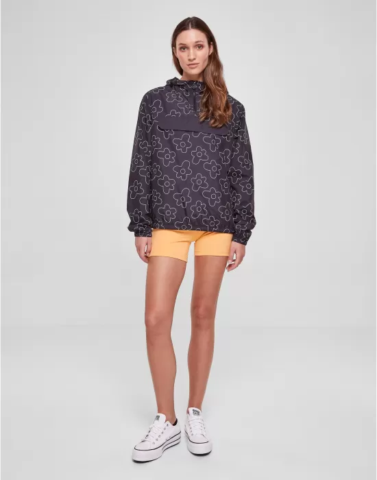 Дамска ветровка с качулка в тъмнолилав цвят Urban Classics Ladies AOP Jacket, Якета - Hoodstyle.bg