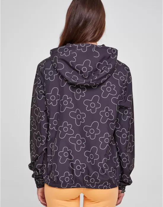 Дамска ветровка с качулка в тъмнолилав цвят Urban Classics Ladies AOP Jacket, Якета - Hoodstyle.bg