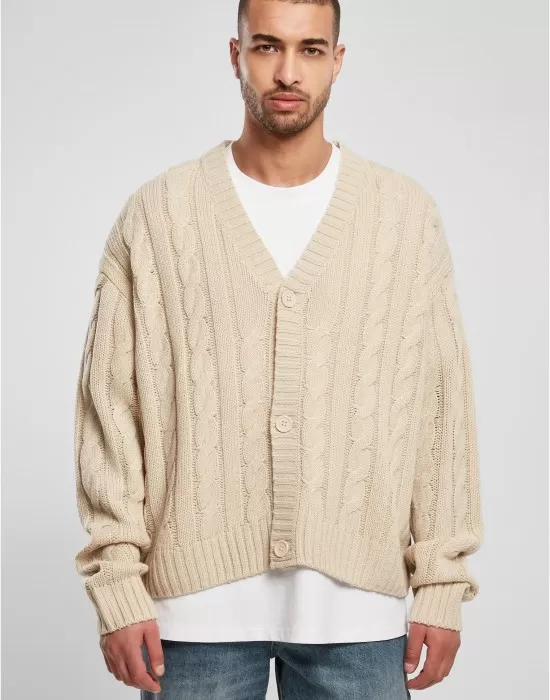 Мъжка плетена жилетка в бежов цвят Urban Classics Boxy Cardigan, Якета - Hoodstyle.bg