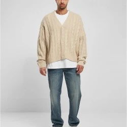 Мъжка плетена жилетка в бежов цвят Urban Classics Boxy Cardigan