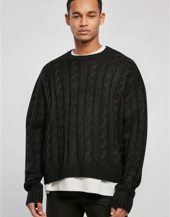 Мъжки плетен пуловер в черен цвят Urban Classics Boxy Sweater, Блузи - Hoodstyle.bg